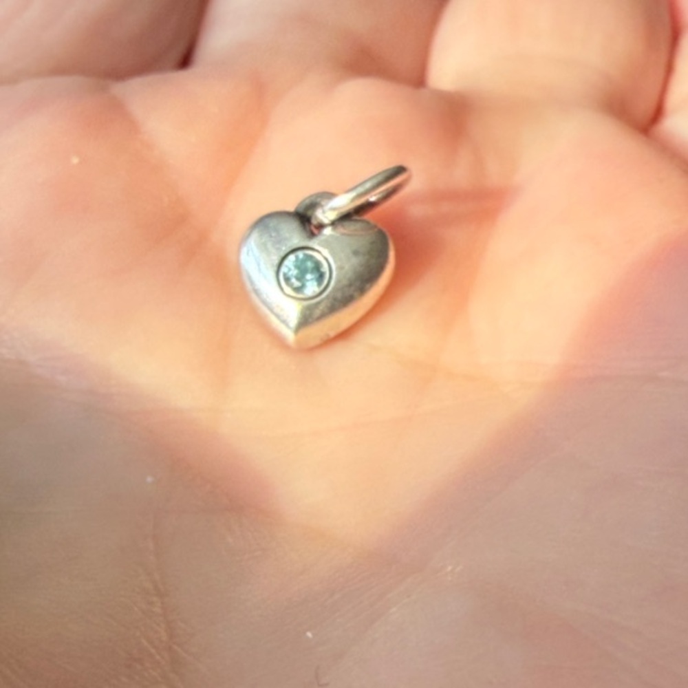 James Avery Remembrance Birthstone Heart Pendant with Blue Zircon Gemstone
